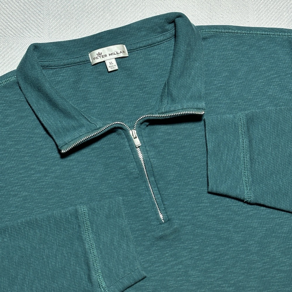 Peter Millar 1/4 Zip Sweater Mens Size XL‎ Teal Green Cotton Knit Golf Casual
